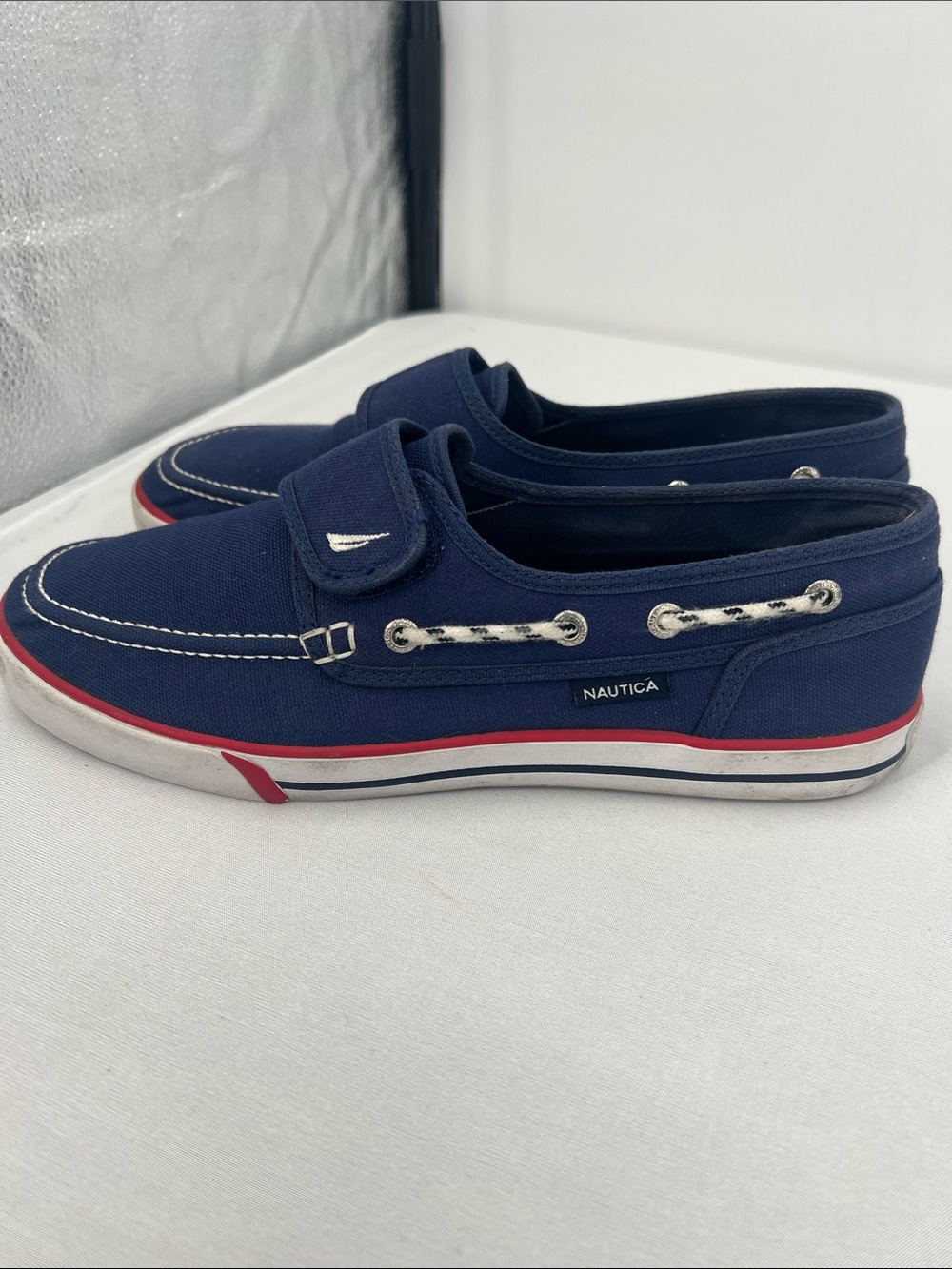 Nautica Navy Canvas Slip-On Boat Shoes with Red Accent - Picture 3 of 6